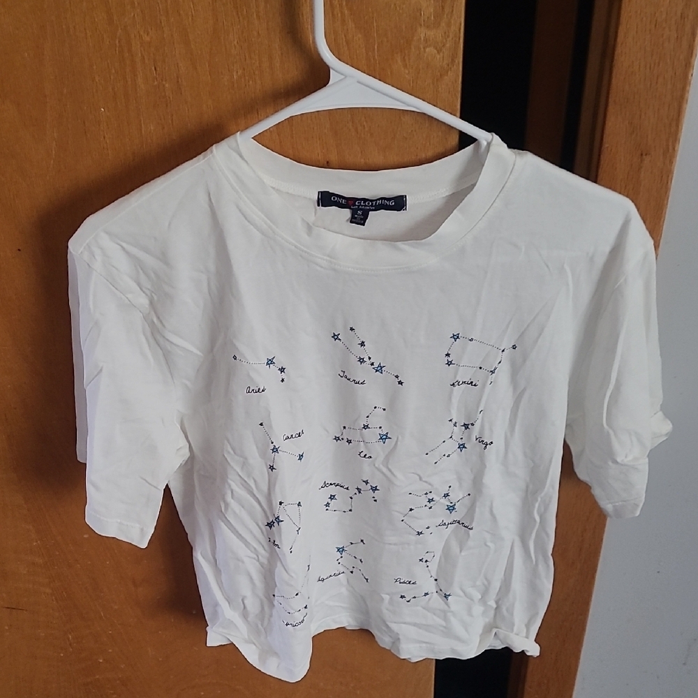 White Graphic Tee with Constellation Design